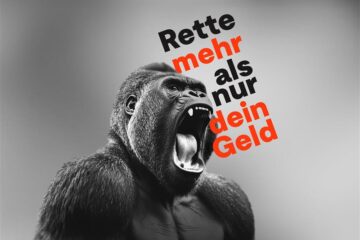 Kampagnenvisual Grüüün – Affe mit Headline Rette mehr als nur dein Geld